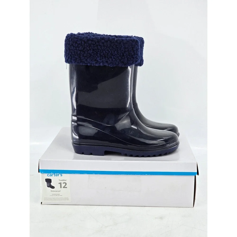 Carter's Tank Waterproof Sherpa Lined Rain Boots Toddler 12 Navy Blue NEW